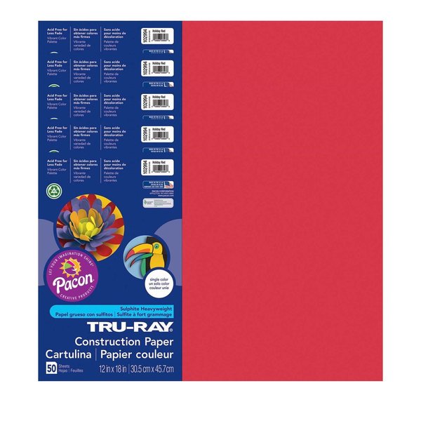 Pacon Tru-Ray® Construction Paper, Holiday Red, 12x18, PK250 P102994